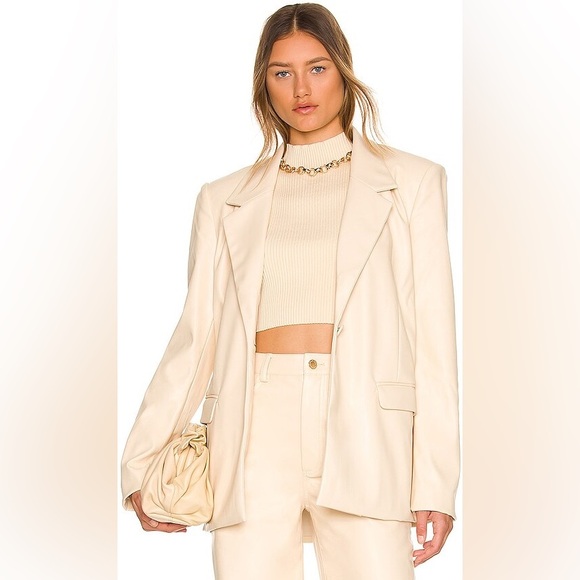 WeWoreWhat Vegan Leather Classic Blazer / Tan / Khaki / Size Medium - Picture 1 of 11